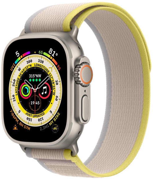 Умные часы Apple Watch Ultra MQFU3 49 мм/M/L Titanium Case Cellular, титановый/желто-бежевый Trail Loop (Желто-бежевый)