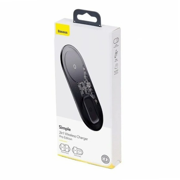 Беспроводное зарядное устройство Baseus Simple 2in1 Wireless Charger Pro Edition (WXJK-C02) черный/прозрачный Беспроводное зарядное устройство Baseus Simple 2in1 Wireless Charger Pro Edition (WXJK-C02) черный/прозрачный