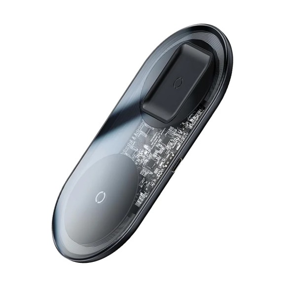 Беспроводное зарядное устройство Baseus Simple 2in1 Wireless Charger Pro Edition (WXJK-C02) черный/прозрачный Беспроводное зарядное устройство Baseus Simple 2in1 Wireless Charger Pro Edition (WXJK-C02) черный/прозрачный