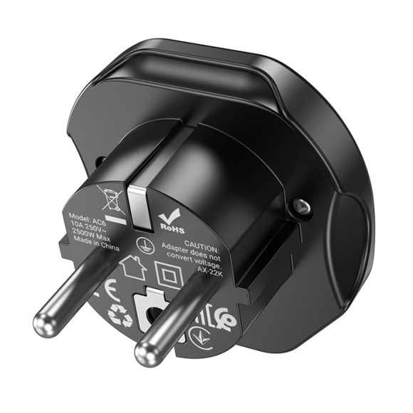 Переходник Евро на русскую вилку Hoco AC6 черный