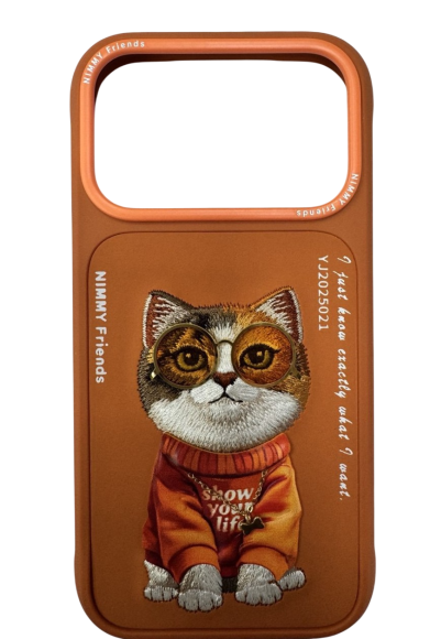 Чехол-накладка для iPhone 17 Pro Nimmy кошечка в очках оранжевый
