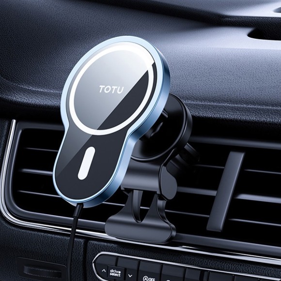 Держатель TOTU CACW-051 в дефлектор с беспроводной быстрой зарядкой 15W синий