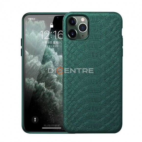 Чехол-накладка для iPhone 12/12 Pro Leather Case крокодил темно-зеленый