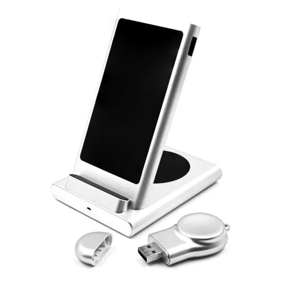 Беспроводная зарядка 3-в-1 COTEetCI CS5700 Aluminium WS20 (iPhone+Apple Watch+AirPods), серебро